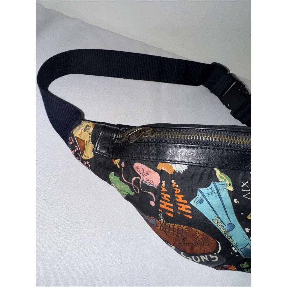Nicole Miller‎ vintage silk and leather belt bag 1991 Shoe Print *Super Rare